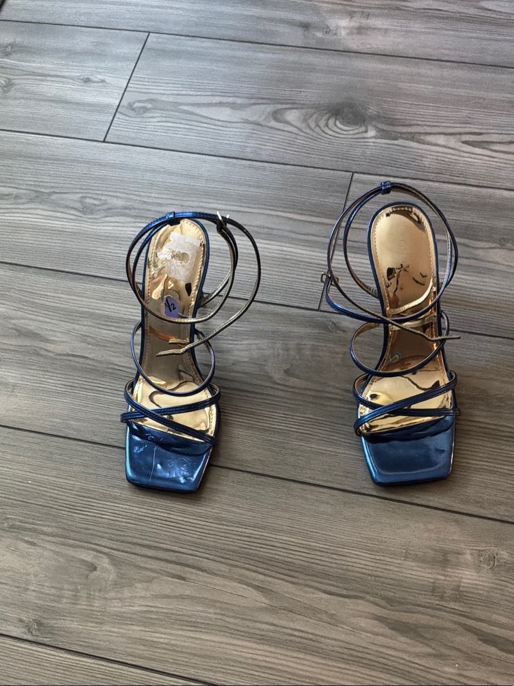 Guess Navy Blue Strappy Square-Toe Heels